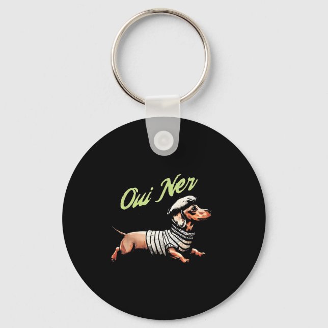 Oui Ner Funny Dachshund Wiener Dog French Humor  Keychain (Front)