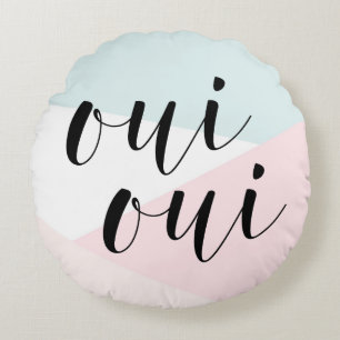 Oui Oui Modern Calligraphy Blush Geometric Round Pillow