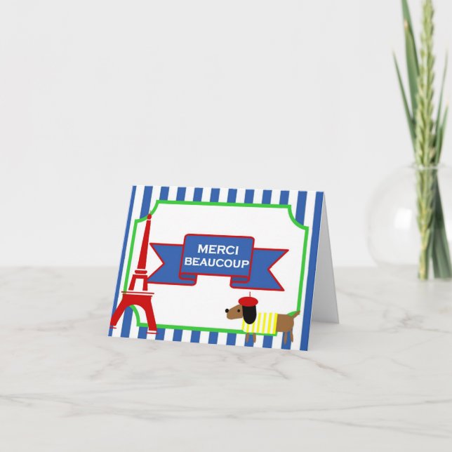 Oui Oui Paris Art Dog and Eiffel Tower Thank You Card (Front)