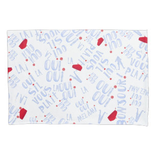 Oui Red Beret Bonjour Cute French Hello  Pillowcase