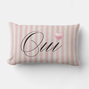 Oui Yes with Pink heart cream pink stripes Lumbar Pillow