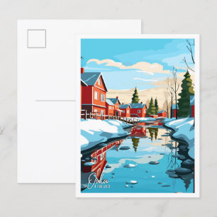 Oulu Finland Art Vintage Travel Illustration Postcard