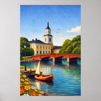 Oulu Finland Travel Poster Vintage Style