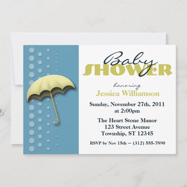 Oumbrella Yellow & Blue Baby Shower Invitations (Devant)