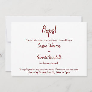 Oups ! Bourgogne Reporté Faire-part Mariage