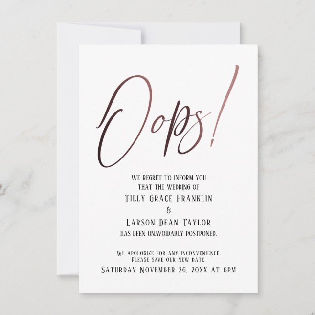 Oups ! Drôle Faire-part Mariage retardé (Devant)