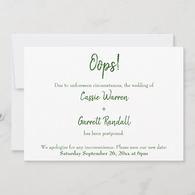 Oups ! Faire-part Mariage repoussé vert et blanc (Devant)