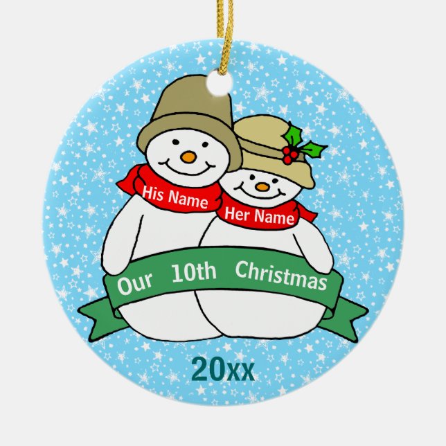 Our 10th Christmas Ceramic Ornament (Front)