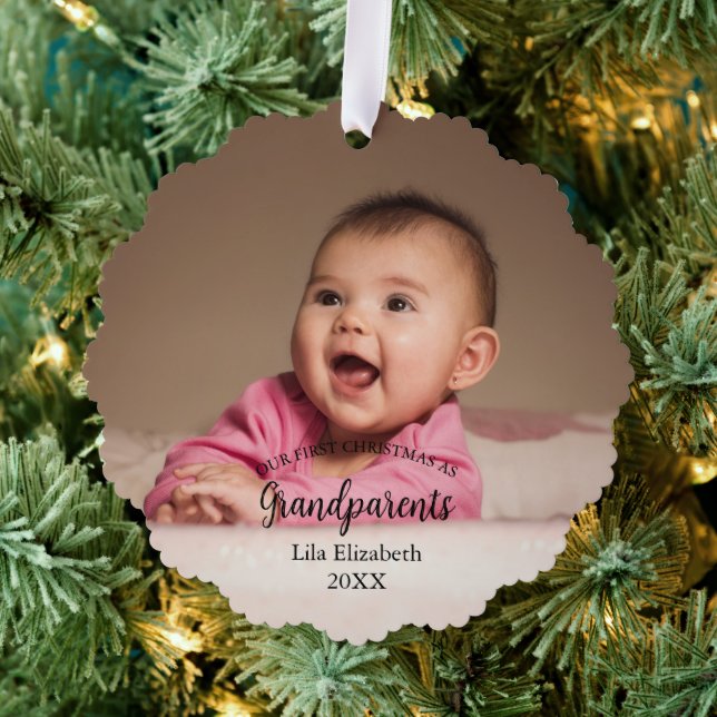 Our 1st Christmas as Grandparents Baby Photo Ornament Card (Insitu (Tree))