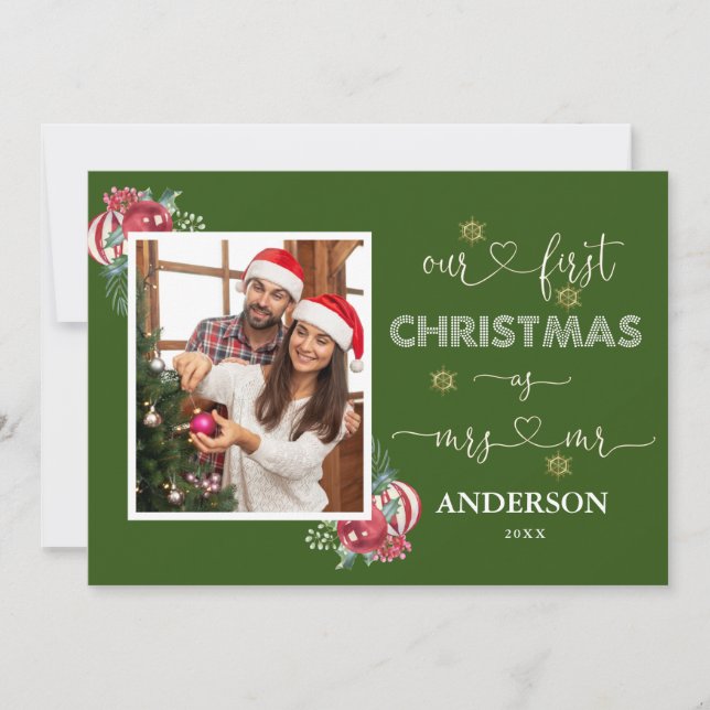 Our 1st Christmas As Mr. & Mrs. Calligraphy Photo Invitation (Front)