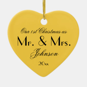 Our 1st Christmas As Mr & Mrs Chic Keepsake Yellow Ceramic Ornament