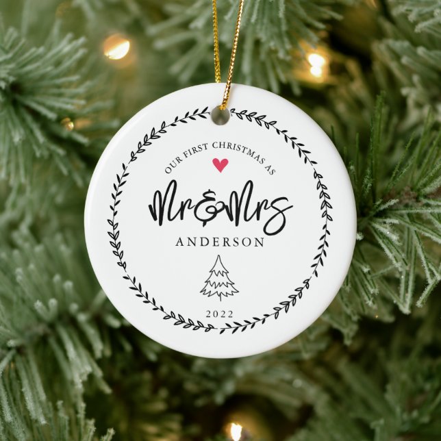 Our 1st Christmas As Mr. & Mrs. Xmas Tree Ceramic Ornament (Tree)