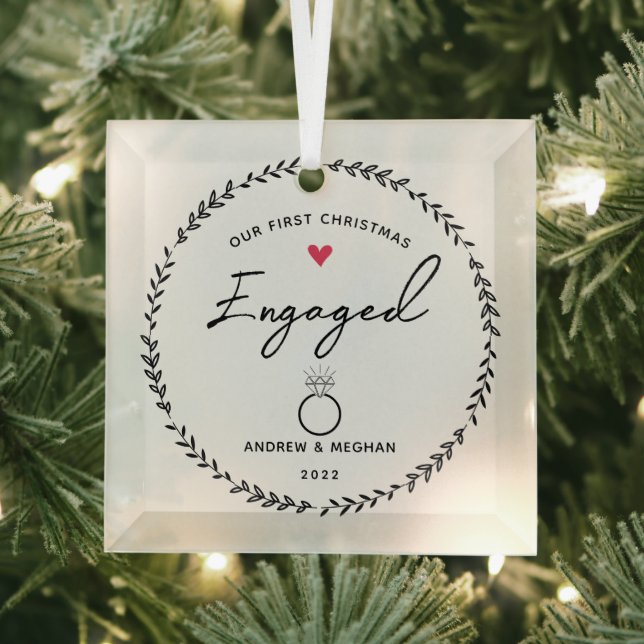 Our 1st Christmas Engaged Glass Ornament (Insitu)