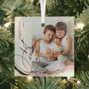 Our 1st Christmas Script Vertical Photo Snowflake Glass Ornament