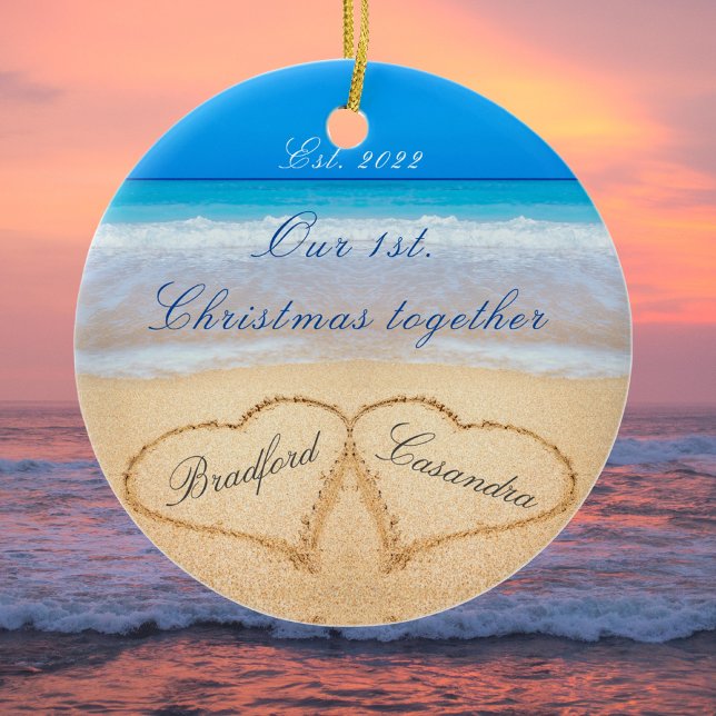 Our 1st Christmas Together. Couples Names in Heart Ceramic Ornament (Creator Uploaded)