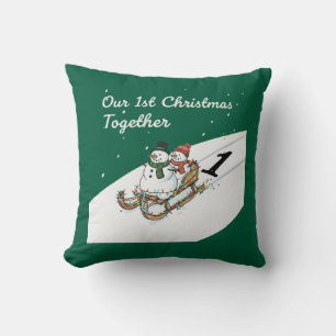 Our 1st Christmas Together Cute Snowman Couple Throw Pillow
