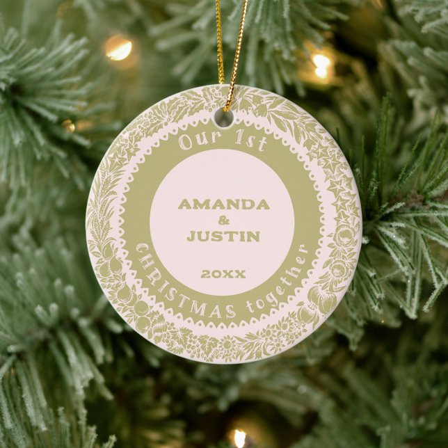Our 1st Christmas together Gold Wreath on rose - Ceramic Ornament (Creator Uploaded)