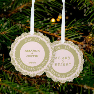 Our 1st Christmas together Gold Wreath on rose - Ornament Card