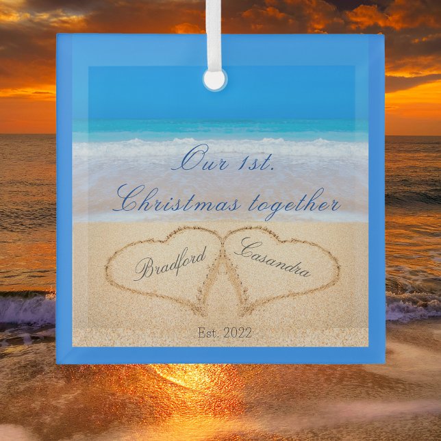 Our 1st Christmas Together | Hearts in Sand  Glass Ornament (Creator Uploaded)