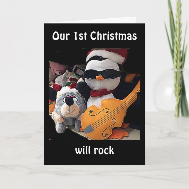 OUR "1st CHRISTMAS" WILL ROCK-ROCKIN' PENQUIN Holiday Card (Front)