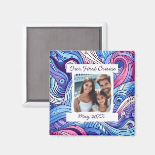 Our 1st Cruise Whimsical Waves Custom Photo Magnet