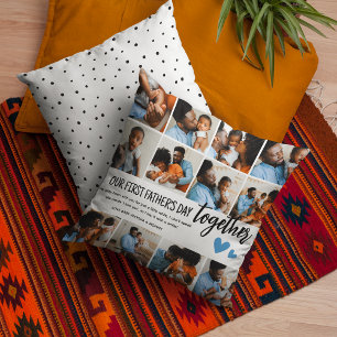 Our 1st Father's Day Together! Photo Collage Throw Pillow