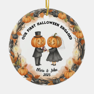 Our 1st Halloween 2025 Pumpkin Wedding with Wreath Ceramic Ornament
