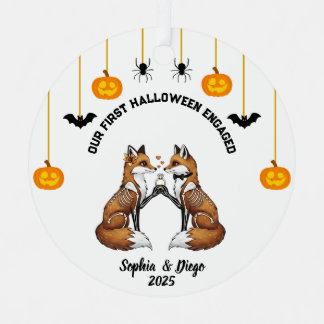 Our 1st Halloween Engaged Fox Skeleton Proposal  Metal Ornament
