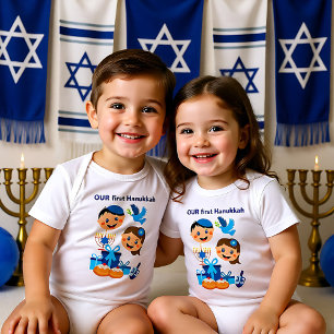 👶🍩 Our 1st Hanukkah - with siblings Baby Bodysuit