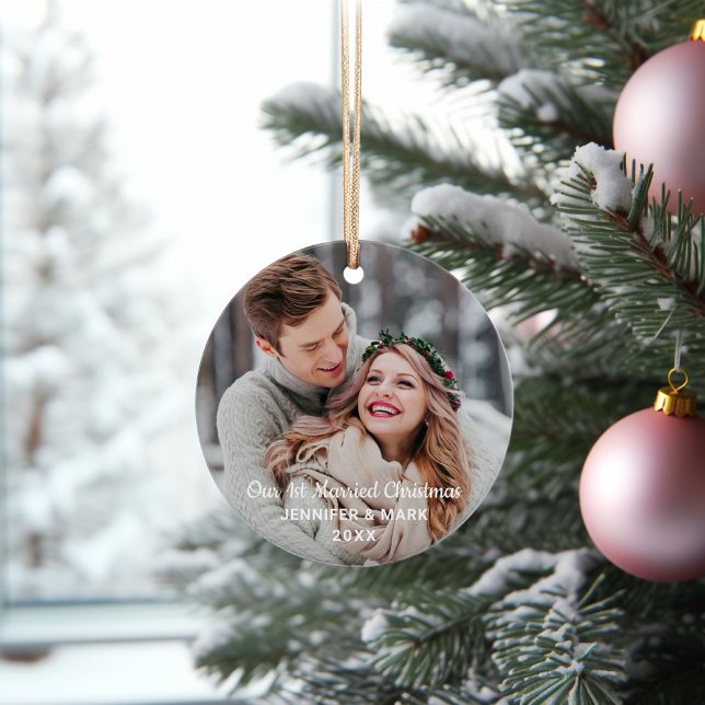 Our 1st Married Christmas Modern Wedding Photo Ornament (Creator Uploaded)