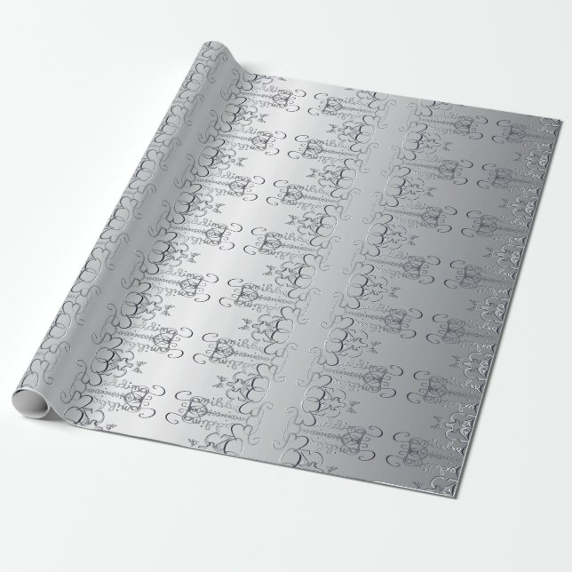 "Our 25th Wedding Anniversary" Hand-written Silver Wrapping Paper (Unrolled)