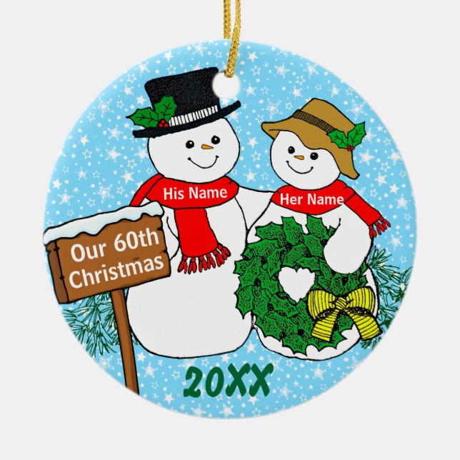 Our 60th Christmas Ceramic Ornament (Front)