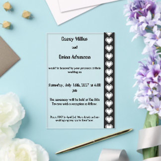 Our 8-Bit Hearts in Black Acrylic Wedding Invitations