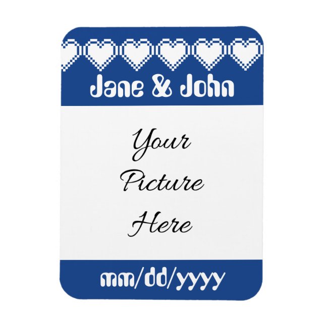Our 8-Bit Hearts in Blue Save-the-Date Magnet (Vertical)