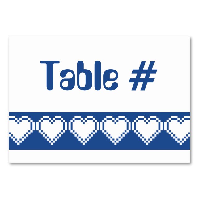Our 8-Bit Hearts in Blue Table Card (Front)