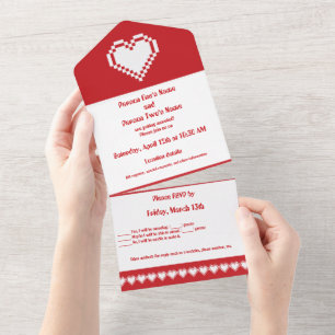 Our 8-bit Hearts in Cherry All In One Invitation
