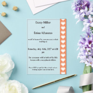 Our 8-Bit Hearts in Coral Acrylic Wedding Invitations