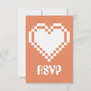 Our 8-Bit Hearts in Coral RSVP Card
