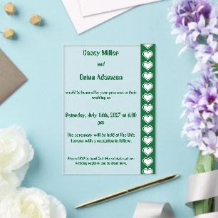Our 8-Bit Hearts in Green Acrylic Wedding  Invitations