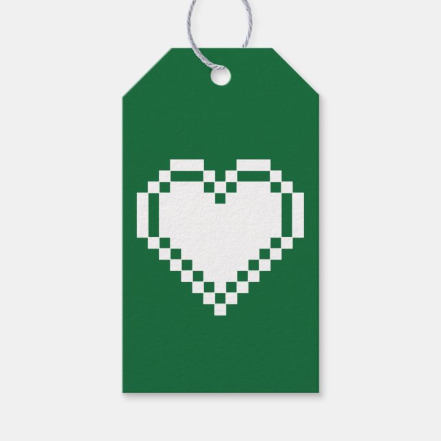 Our 8-Bit Hearts in Green Gift Tag (Front)