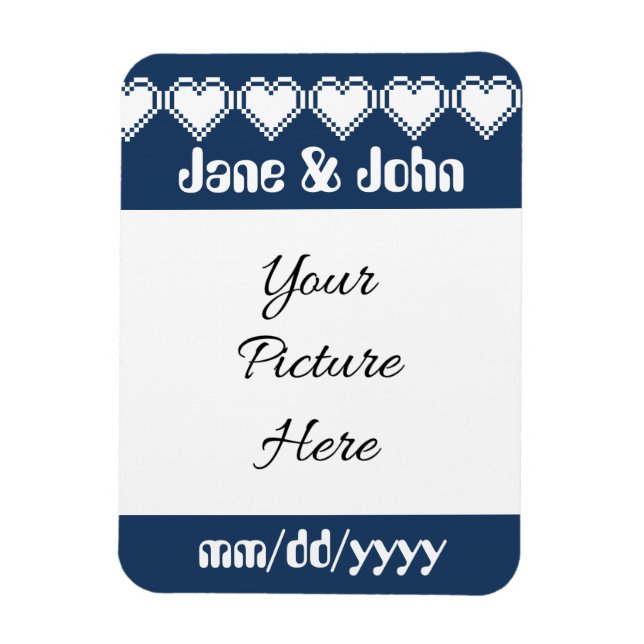 Our 8-Bit Hearts in Navy Save-the-Date Magnet (Vertical)
