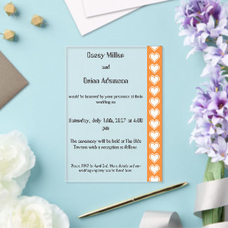 Our 8-Bit Hearts in Orange Acrylic Wedding Invitations