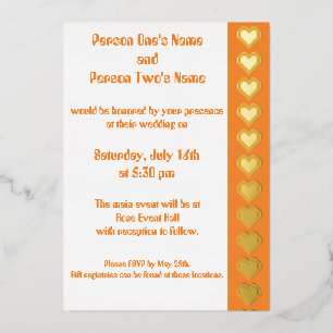 Our 8-Bit Hearts in Orange Foil Invitation