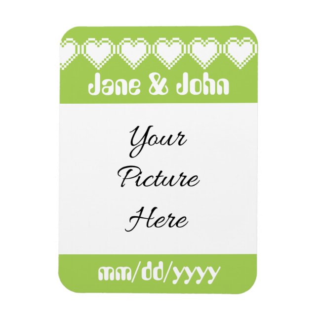 Our 8-Bit Hearts in Peridot Save-the-Date Magnet (Vertical)