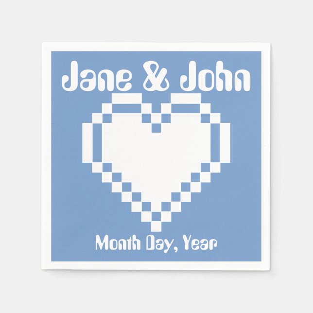 Our 8-Bit Hearts in Periwinkle Napkins (Front)