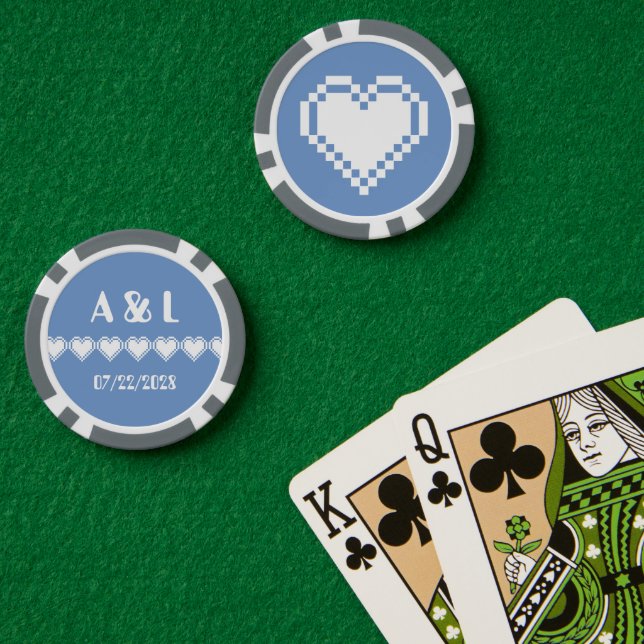 Our 8-Bit Hearts in Periwinkle Poker Chips (Poker Table (Double))