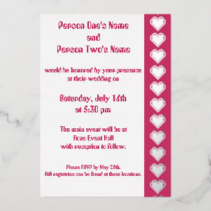 Our 8-Bit Hearts in Raspberry Foil Invitation