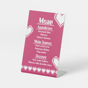 Our 8-Bit Hearts in Raspberry Pedestal Sign