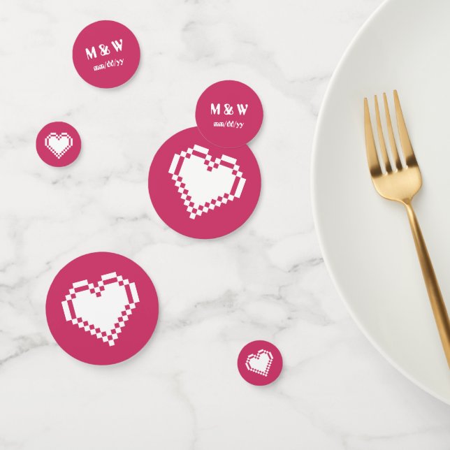 Our 8-Bit Hearts in Raspberry Table Confetti (Group)
