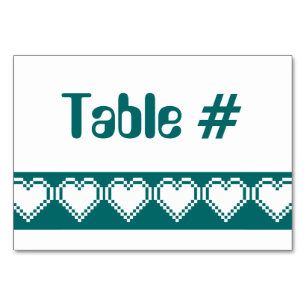 Our 8-Bit Hearts in Teal Table Card